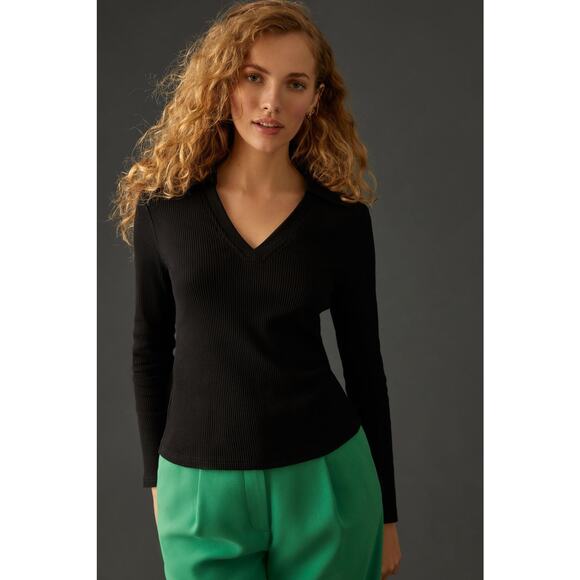 Anthropologie Dolan Ribbed V-Neck Top - New Size Medium - Picture 3 of 7